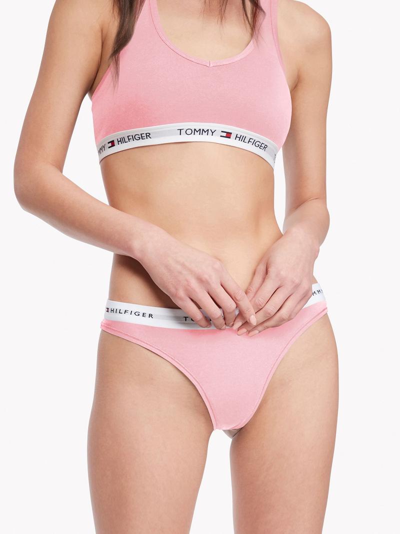 Női Tommy Hilfiger Signature Thongs Rózsaszín | HU 579YXF